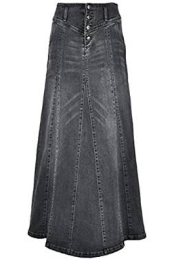 ebossy Damen High Rise Distressed Wash Denim Rock A Line Swing Maxi Lange Jeans Röcke, GRAU, Mittel von ebossy