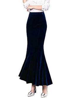 ebossy Damen Hohe Taille Bodycon Samt Fischschwanz Meerjungfrau Maxi Rock Abend Party, blau, X-Groß von ebossy