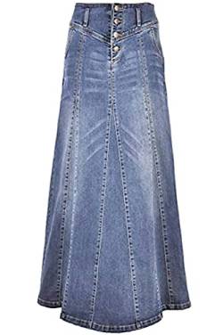 ebossy Damen-Jeansrock, mittelhoher Bund, Used-Look, Rüschen, Swing, Meerjungfrau, langer Jeansrock, 01 Hellblau, Groß von ebossy