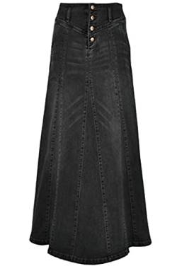 ebossy Damen-Jeansrock, mittelhoher Bund, Used-Look, Rüschen, Swing, Meerjungfrau, langer Jeansrock, 01 Schwarz, XX-Large von ebossy