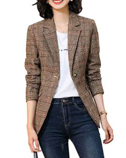 ebossy Damen Kerbe Revers 2 Knöpfe Boyfriend Blazer Anzug Hahnentritt Plaid Jacke Mantel, X-brown, XXL von ebossy