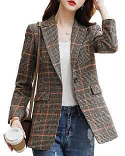 ebossy Damen Kerbe Revers 2 Knöpfe Boyfriend Blazer Anzug Hahnentritt Plaid Jacke Mantel, Z-Khaki, XXL von ebossy