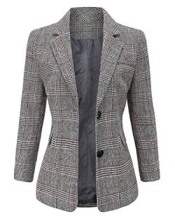 ebossy Damen Notch Revers 2 Knöpfe Boyfriend Blazer Anzug Hahnentritt Plaid Jacke Mantel - Grau - Large von ebossy