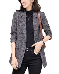 ebossy Damen Reverskragen 2 Knöpfe Boyfriend Blazer Anzug Hahnentritt Plaid Jacke Mantel, Y-dark grey, Small von ebossy