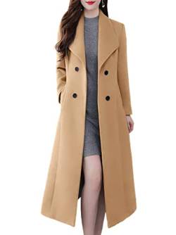 ebossy Damen Schalkragen Zweireihig Unterhalb des Knies schmal Wolle Trenchcoat Lang Mantel, hellbraun, Large von ebossy