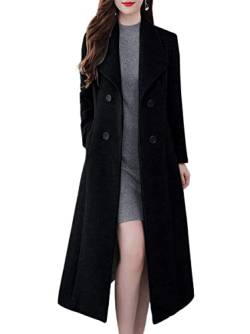 ebossy Damen Schalkragen Zweireihig Unterhalb des Knies schmal Wolle Trenchcoat Lang Mantel, schwarz, Medium von ebossy