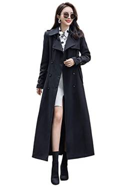 ebossy Damen Zweireihiger Duster Trenchcoat Slim Full Length Maxi Long Overcoat - Schwarz - X-Small von ebossy