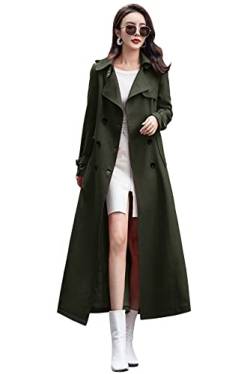 ebossy Damen Zweireihiger Trenchcoat Slim Full Length Maxi Long Overcoat, armee-grün, XX-Large von ebossy