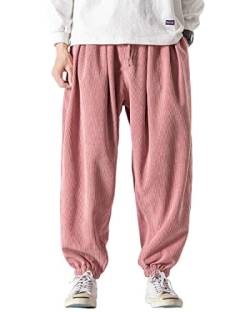 ebossy Herren-Jogginghose mit lockerer Passform, elastischer Taille, Hippie-Baggy-Cord, Jogginghose, rose, Groß von ebossy