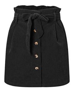 ebossy Paperbag Damen Minirock aus Cord, hohe Taille, Knopfleiste vorne, mit Gürtel - Schwarz - Mittel von ebossy