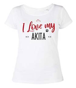 Akita Damen-T-Shirt I Love My Dog Girlie Shirt Mädchen Hundemotiv Hunderasse Hunde Sprüche Shirt für Frauen von echtfesch