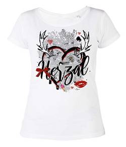 Damen-T-Shirt Herzerl Trachten Cooles Motiv zur Lederhosn Tracht Trachtenshirt Girlie Shirt Trachtenbluse Mädchen von echtfesch