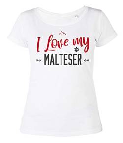Malteser Damen-T-Shirt I Love My Dog Girlie Shirt Mädchen Hundemotiv Hunderasse Hunde Sprüche Shirt für Frauen von echtfesch