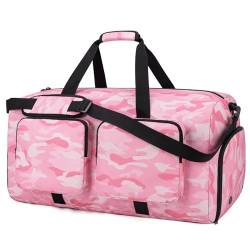 ecosmile Reisetasche für Damen und Herren, Reisetasche mit Schuhfach, Camouflage Pink, 65L von ecosmile