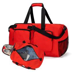 ecosmile Reisetasche für Übernachtung, Reisetasche, Wochenendtasche für Männer, Frauen, Reise-Sporttasche mit Schuhfach, Rot/Ausflug, einfarbig (Getaway Solids), Reisetasche von ecosmile