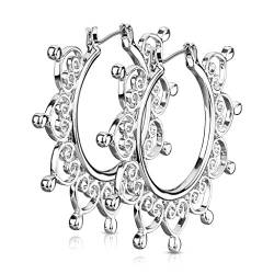 eeddoo® Damen Creolen-Ohrringe aus Edelstahl mit filigranen Ornament Design ((1) Silber) von eeddoo