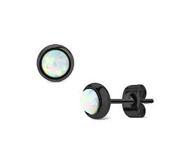 eeddoo® Damen Ohrstecker aus Edelstahl in Schwarz mit eingesetzten Opal-Edelstein ((1) Weiß) von eeddoo