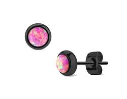 eeddoo® Damen Ohrstecker aus Edelstahl in Schwarz mit eingesetzten Opal-Edelstein ((4) Pink) von eeddoo