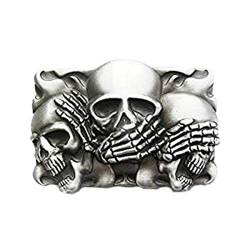 eeddoo® Gürtelschnalle - Die DREI Skulls - Nichts Sagen/hören/sprechen (Buckle für Wechselgürtel Damen & Herren | Belt Frauen Männer Oldschool Rockabilly Metall Totenkopf Tod Totenschädel Death) von eeddoo