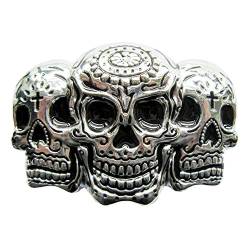 eeddoo® Gürtelschnalle - Triple Skull (Buckle für Wechselgürtel für Damen und Herren | Belt Frauen Männer Oldschool Rockabilly Metall Gothic Wave Rock Biker Western Trucker Casino Skull) von eeddoo