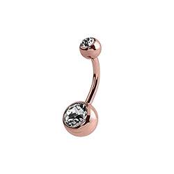 eeddoo Bauchnabel-Piercing Banane Doppelkristall Rosegold Edelstahl 10 Kristallklar von eeddoo