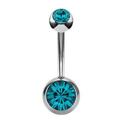 eeddoo Bauchnabel-Piercing Banane Doppelkristall Silber Edelstahl Türkisblau 10 mm von eeddoo