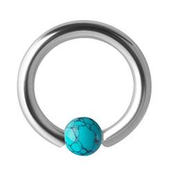 eeddoo Piercing-Ring Türkis-Stein Silber Edelstahl 1,0 mm x 8 mm von eeddoo