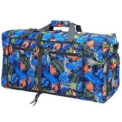 ehsbuy 60L Faltbare Reisetasche für Männer Frauen Große Reisetasche Wasserdicht Übernachtung Wochenende Taschen für Fitnessstudio Gepäck, Hellblaues Blatt, (60L) UK von ehsbuy