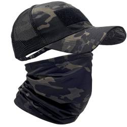 ehsbuy Camo Mesh Basecap Herren mit Kühlenden Schlauchschal Army Tactical Cap Gesichtsschal Militär Airsoft Sommer Trucker Cap Bandana Neck Gaiter Snoods für Jagd Laufen Sports & Outdoor von ehsbuy