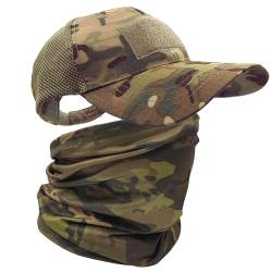 ehsbuy Camo Mesh Basecap Herren mit Kühlenden Schlauchschal Army Tactical Cap Gesichtsschal Militär Airsoft Sommer Trucker Cap Bandana Neck Gaiter Snoods für Jagd Laufen Sports & Outdoor von ehsbuy