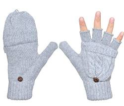 ehsbuy Damen Winterhandschuhe Aus Warmer Wolle Gestrickte Umwandelbare Fingerlose Fäustlinge von ehsbuy