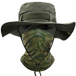 ehsbuy Sonnenhut Herren Military Safari Hut Sommerhut Breiter Krempe Camo Wanderhut Armee Boonie Hut mit Kühlender Multifunktionstuch Schlauchschal Outdoor Fischerhut von ehsbuy