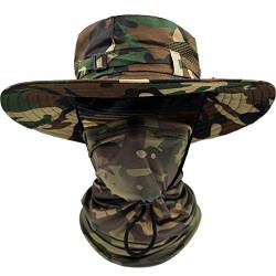 ehsbuy Sonnenhut Herren Safari Hut Sommerhut Breiter Krempe Camo Wanderhut Armee Boonie Hut mit Kühlender Multifunktionstuch Schlauchschal Outdoor Fischerhut von ehsbuy