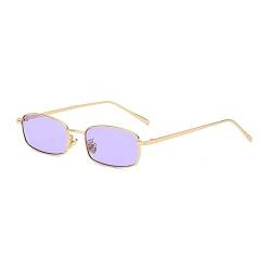 eiTurlutz Klassisch Rechteckige Sonnenbrille Retro Schlank Metallrahmen Brille Vintage Rectangle Süßigkeitsfarbe Sonnenbrille Gold/Lila von eiTurlutz