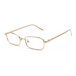 eiTurlutz Klassisch Rechteckige Sonnenbrille Retro Schlank Metallrahmen Brille Vintage Rectangle Süßigkeitsfarbe Sonnenbrille Gold/Transparent von eiTurlutz