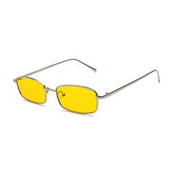 eiTurlutz Klassisch Rechteckige Sonnenbrille Retro Schlank Metallrahmen Brille Vintage Rectangle Süßigkeitsfarbe Sonnenbrille Silber/Gelb von eiTurlutz
