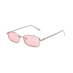 eiTurlutz Klassisch Rechteckige Sonnenbrille Retro Schlank Metallrahmen Brille Vintage Rectangle Süßigkeitsfarbe Sonnenbrille Silber/Rosa von eiTurlutz