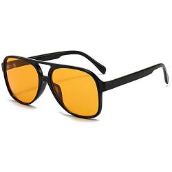 eiTurlutz Klassische Vintage Sonnenbrille für Damen Herren Retro 70er Jahre Sonnenbrille Großer Quadratischer Rahmen Brille Schwarz/Gelb von eiTurlutz