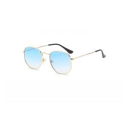 eiTurlutz Mode Polygon Sonnenbrille Damen Herren Verspiegelte Linse Leichte Unisex Brille（Gold/Blau） von eiTurlutz