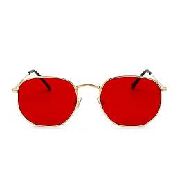 eiTurlutz Mode Polygon Sonnenbrille Damen Herren Verspiegelte Linse Leichte Unisex Brille（Gold/Rot） von eiTurlutz