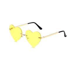 eiTurlutz Nette und stilvolle Herz-Sonnenbrille, rahmenlos und bunt Brille für Damen und Herren(Gelb) von eiTurlutz