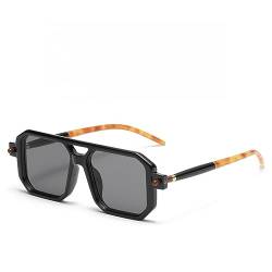 eiTurlutz Retro Rechteckige Sonnenbrille für Damen Herren Quadratische Doppelsteg UV400 Schutzbrille（Schwarz/grau） von eiTurlutz