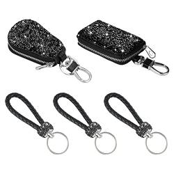 eing Autoschlüssel-Hülle aus Leder, intelligenter Schlüsselanhänger, gewebtes Band, Schlüsselanhänger, Reißverschluss-Tasche für Fernbedienung, 5 Stück, Schwarz von eing