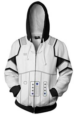 Storm Trooper Hoodie Jacke Cost Cosplay Kostüm Erwachsene Männer Frauen Halloween Anzug Schwarz Weiß Sweatshirt, Weiß, Large von eioaner