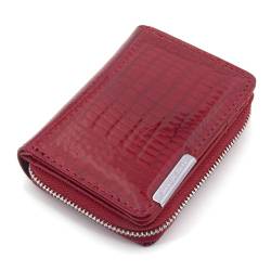 ekavale Damen Geldbörse Echtleder lackiert mit Croco Prägung - Mini Portemonnaie mit Münzfach & Reißverschluss, kleine (Rot) von ekavale