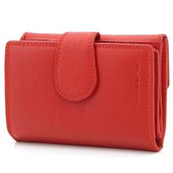 ekavale Damen Geldbörse aus Leder mit Druckknopf-Verschluss, RFID-Schutz, kompakt und praktisch (Rot) von ekavale