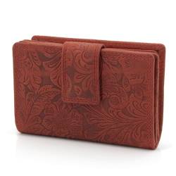 ekavale Damen Geldbörse aus Leder mit RFID-Schutz, Geldbeutel für Moderne Frauen Blüten Muster (Rot) von ekavale
