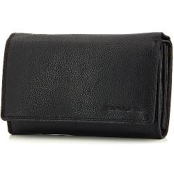 ekavale Damen Leder Geldbörse mit RFID-Schutz – Damen-Portemonnaie aus Rind-Leder (Schwarz) von ekavale
