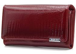 ekavale Damen Leder Geldbörse mit RFID-Schutz Geldbeutel groß Portemonnaie lang Damen Portmonee Damengeldbeutel viele Karten-Fächer (Rot) von ekavale