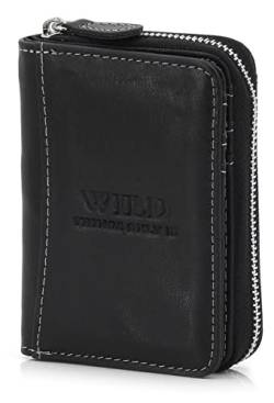 ekavale Echt-Leder Geldbörse mit Reißverschluss – RFID Schutz Herren Portemonnaie – Geldbeutel klein Brieftasche Herren Damen (Schwarz) von ekavale